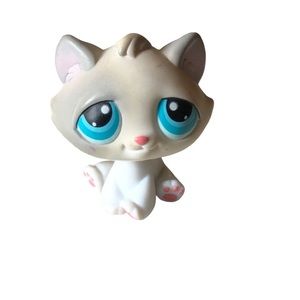 Littlest Pet Shop LPS #53 White Gray Cat Kitty Blue Eyes Red Magnet Authentic